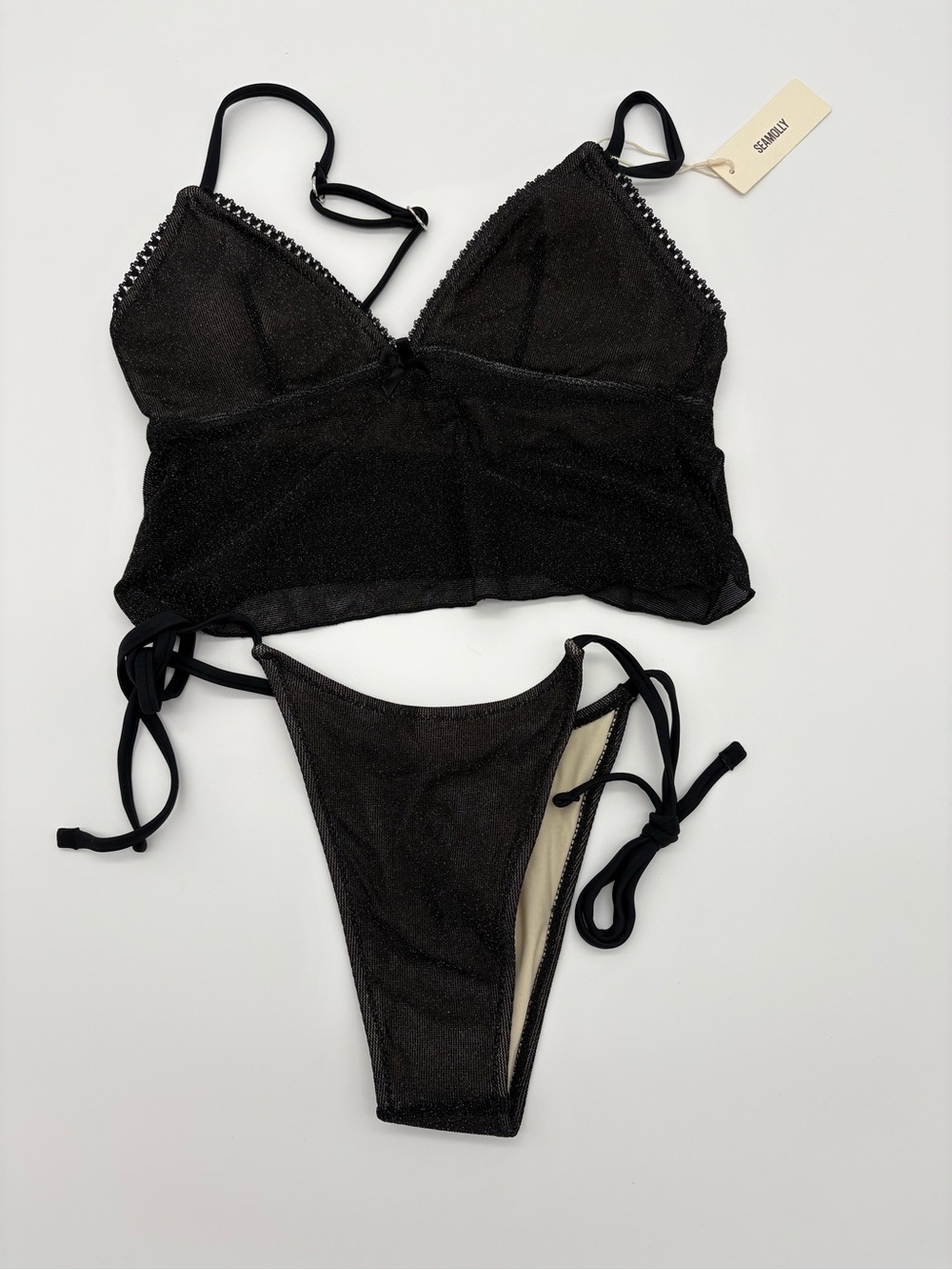 Black Shimmer Tie-Side Bikini Set NWT